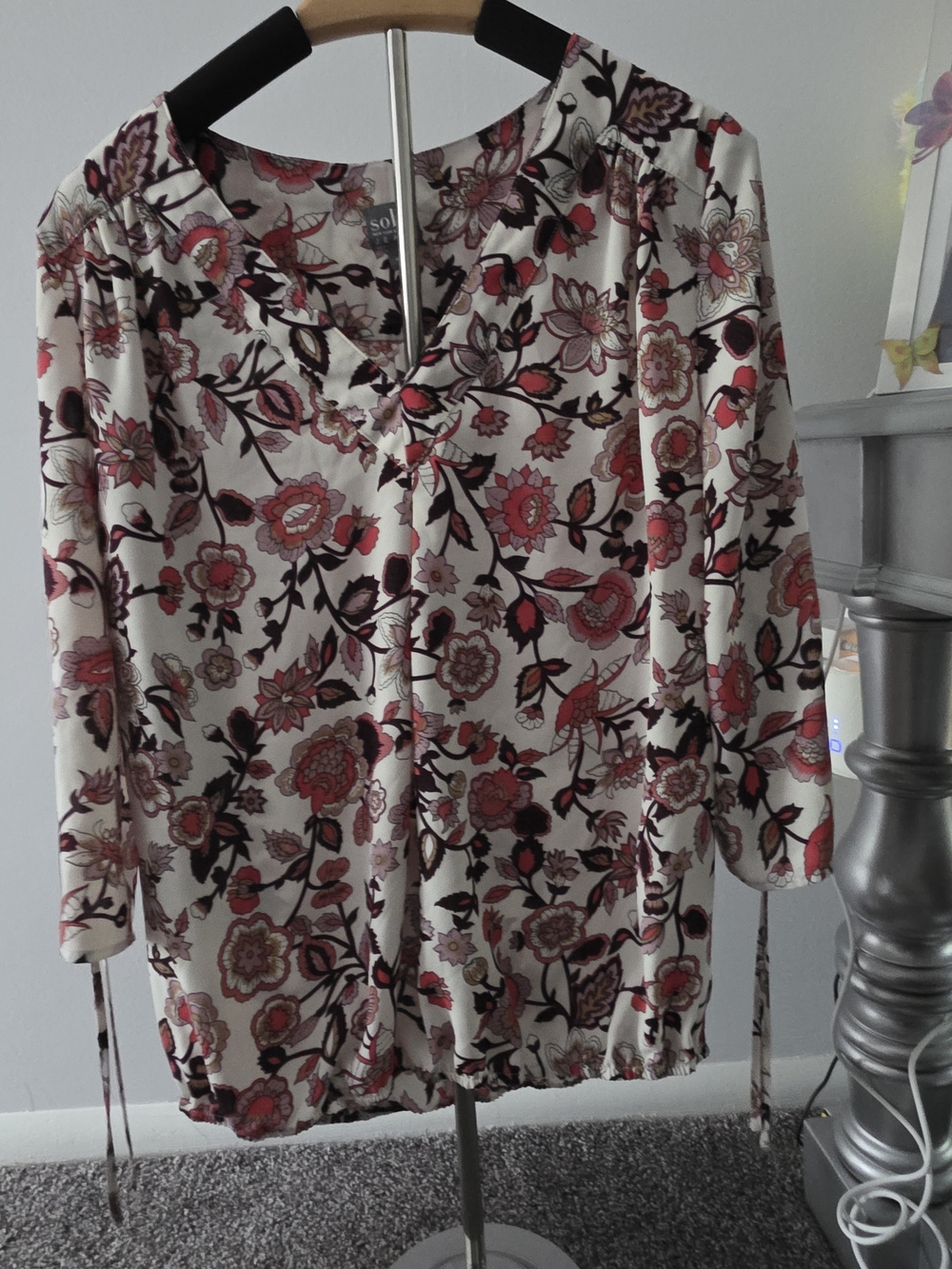 Soho Cream Blouse with Pink and Black Floral Print